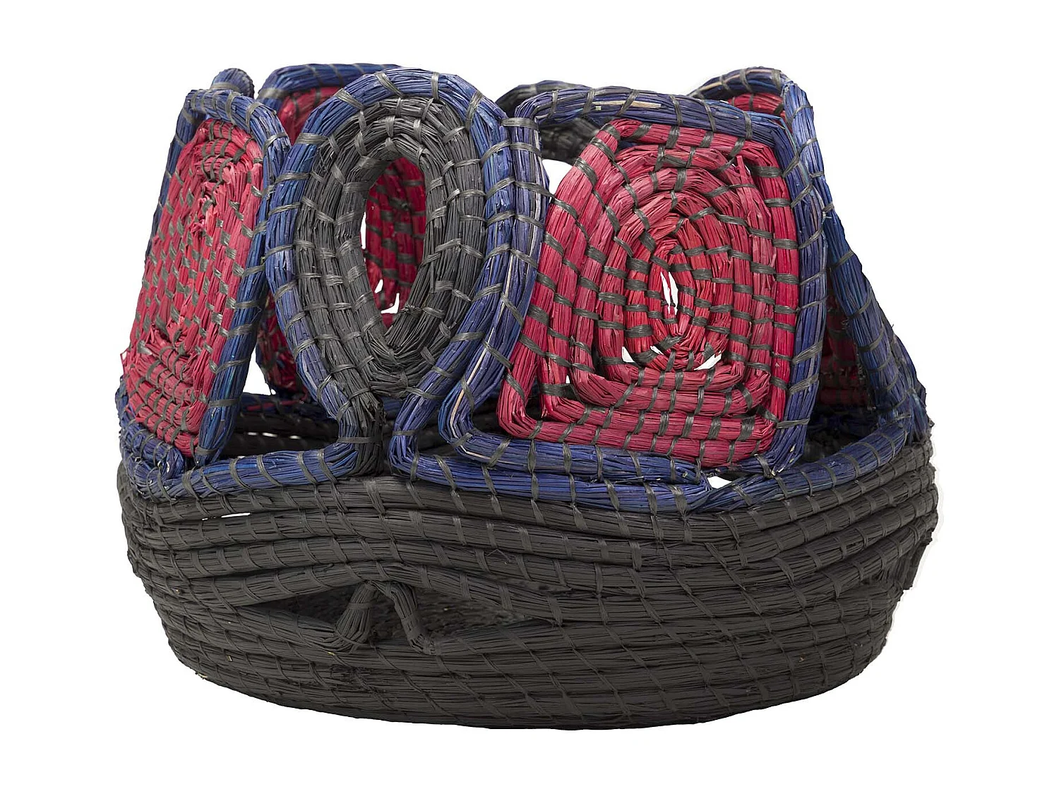 Cesto Fibra Natural Negro Rojo 46x46x36 Cm