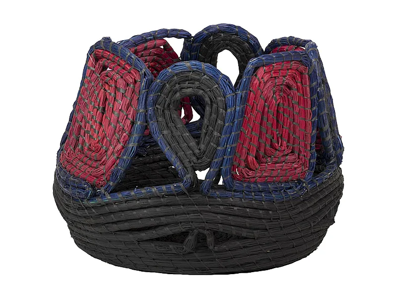 Cesto Fibra Natural Negro Rojo 46x46x36 Cm