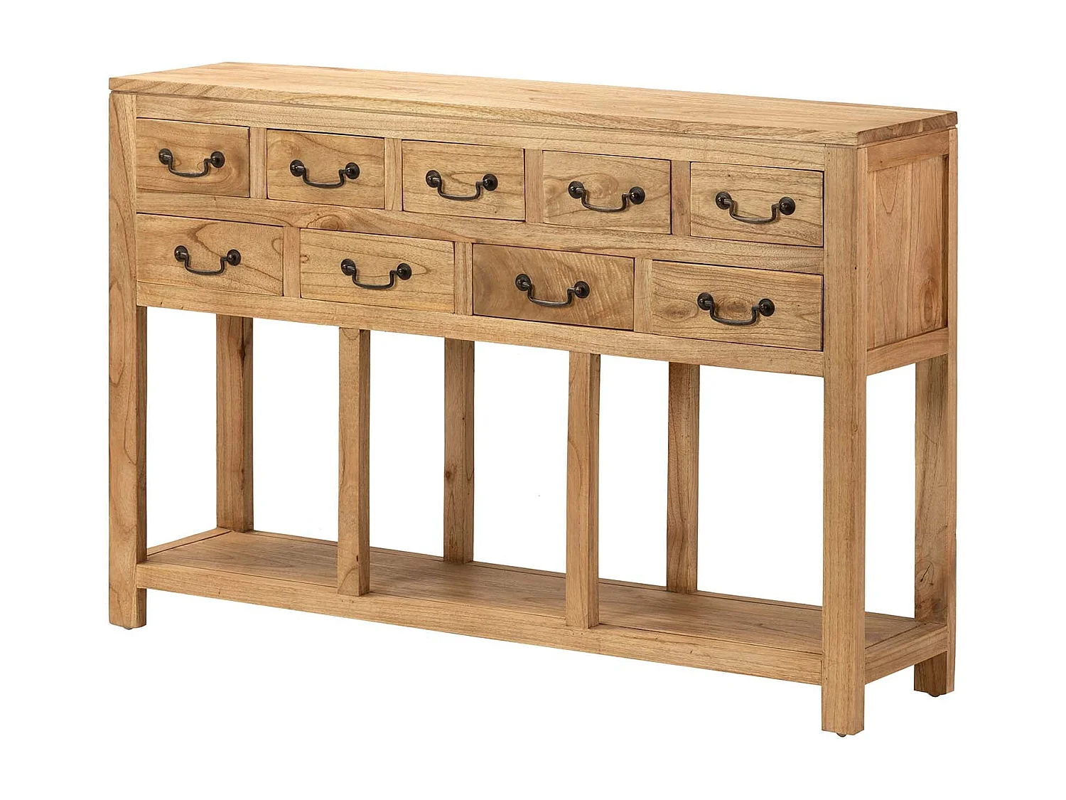 Aparador Madera Natural 9 Cajones 120x30x80 Cm