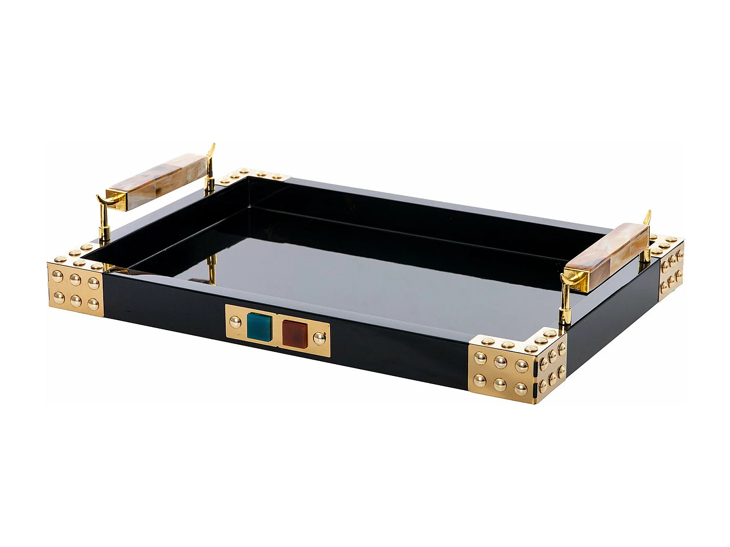 Bandeja Mdf Agata Negra Dorada 45x31x8 Cm