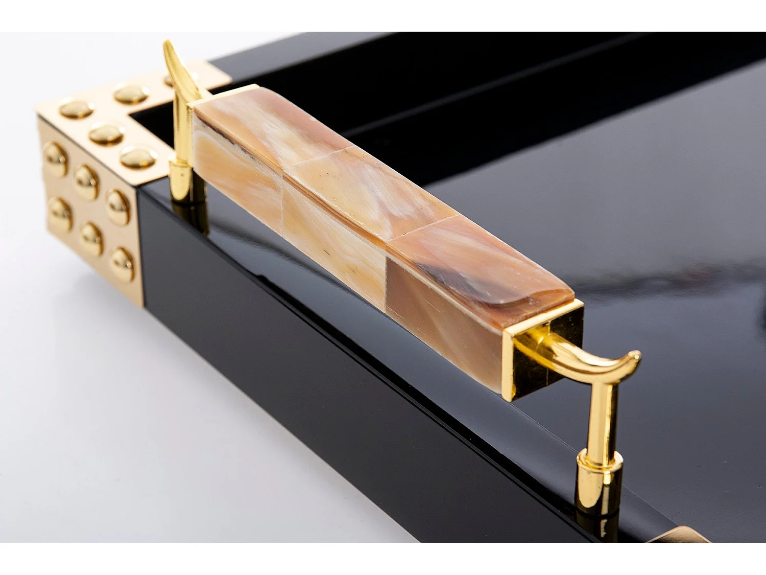 Bandeja Mdf Agata Negra Dorada 45x31x8 Cm