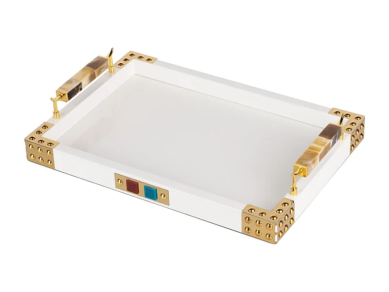 Bandeja Mdf Agata  Blanca Dorada 45x31x8 Cm