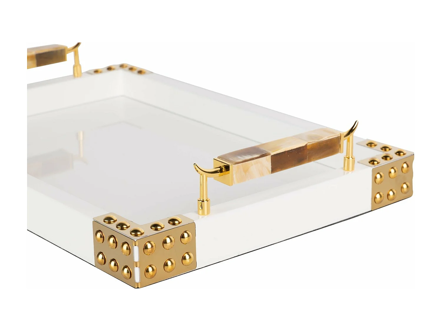 Bandeja Mdf Agata  Blanca Dorada 45x31x8 Cm