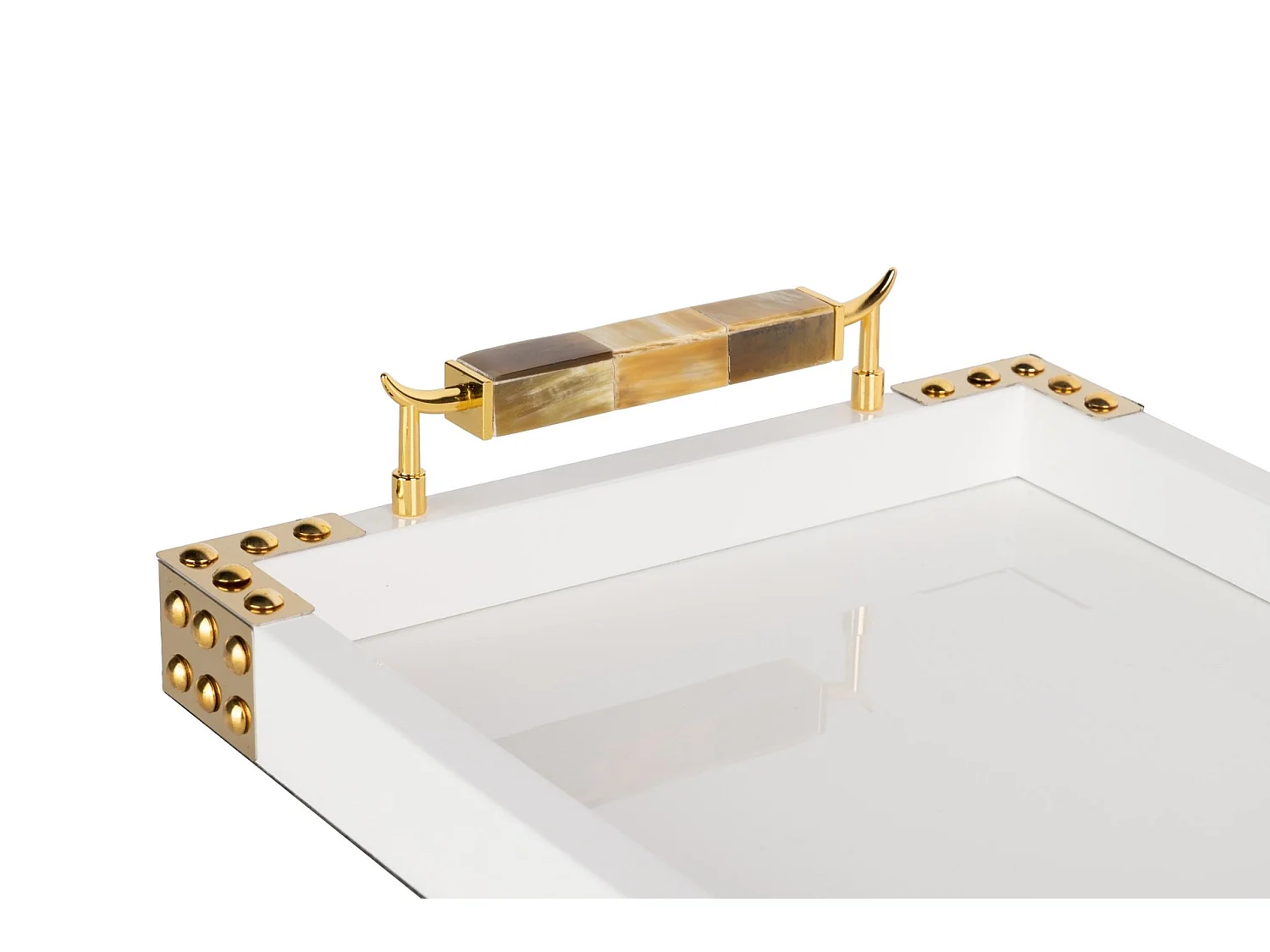 Bandeja Mdf Agata  Blanca Dorada 45x31x8 Cm