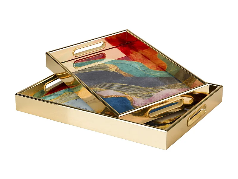 Set 2 Bandejas Cristal Pu 40x30x5 35x25x5 Cm