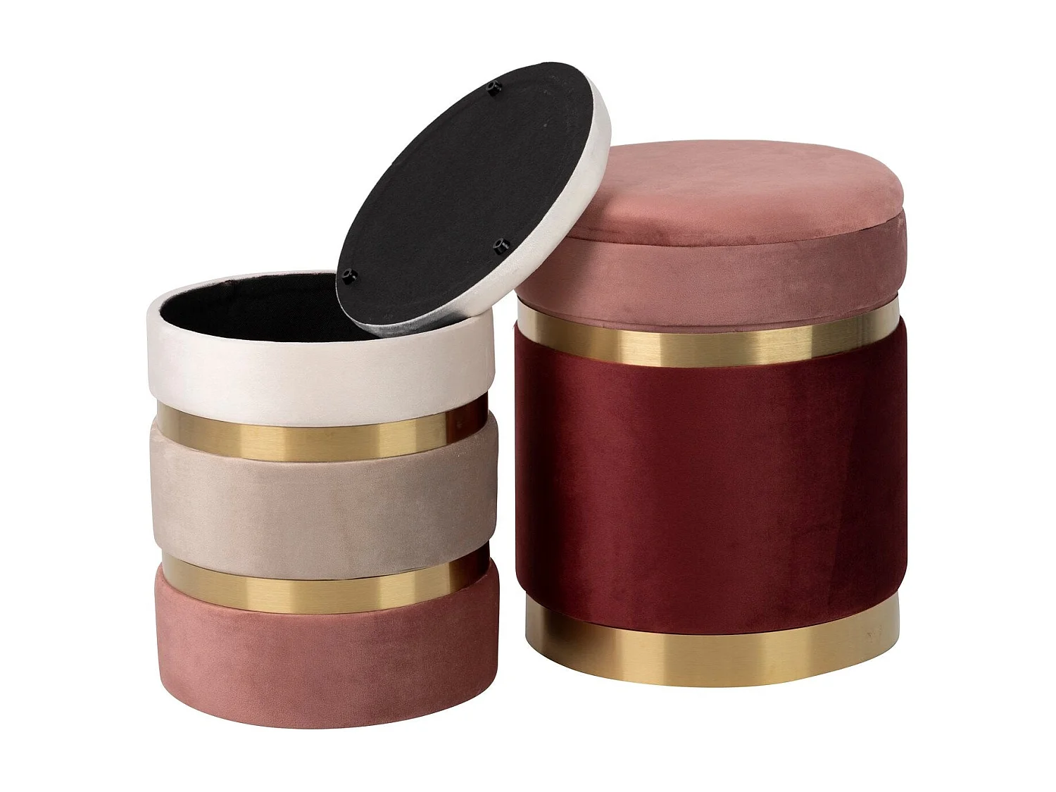 Set 2 Puffs Velvet 36x36x44 31x31x38 Cm