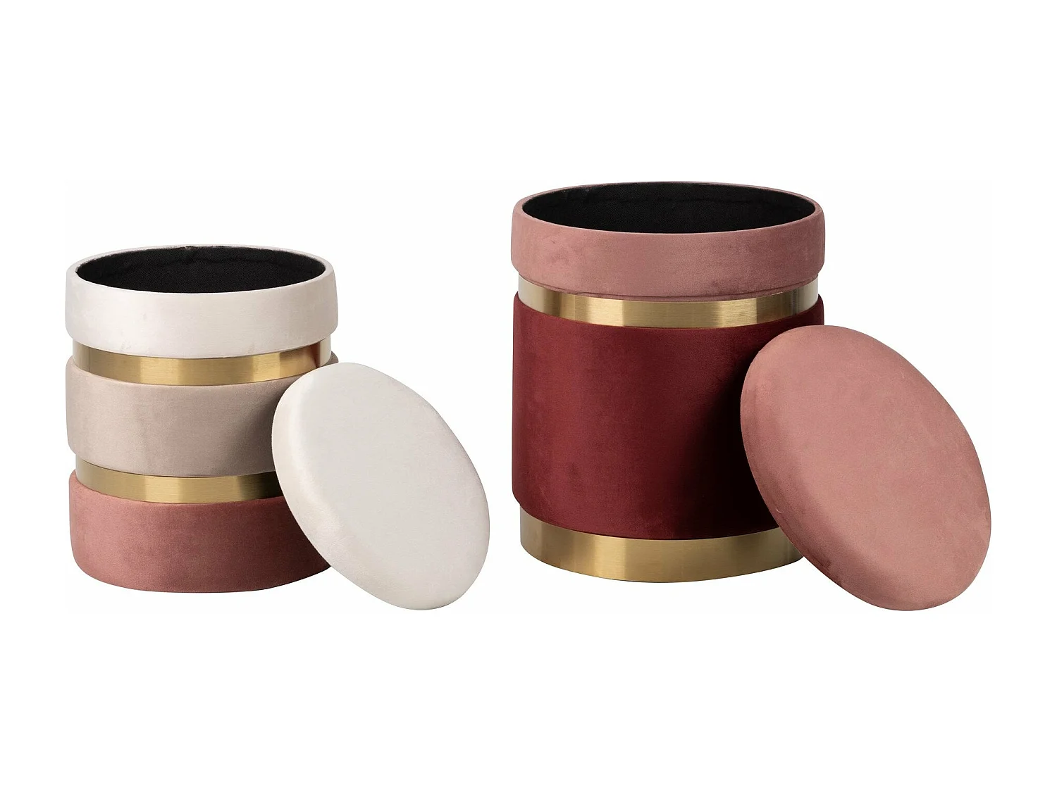 Set 2 Puffs Velvet 36x36x44 31x31x38 Cm