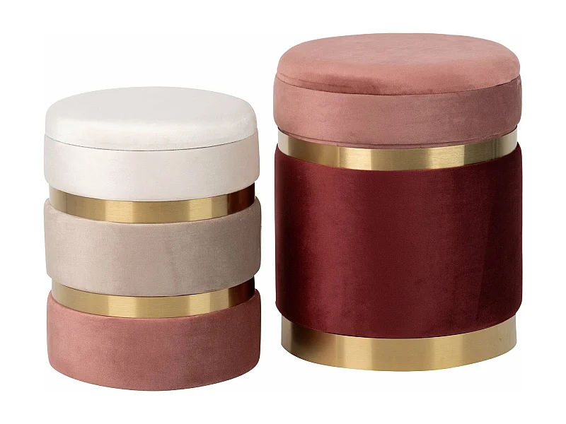 Set 2 Puffs Velvet 36x36x44 31x31x38 Cm