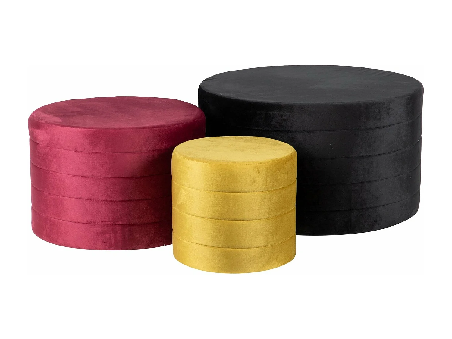 Set 3 Puffs Velvet 80x80x45 60x60x40 40x40x35 Cm