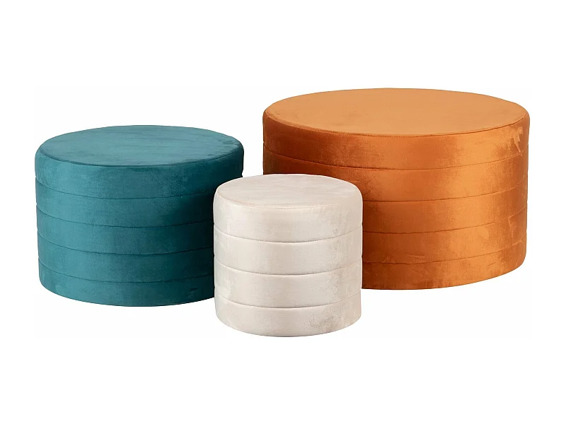 Set 3 Puffs Velvet 80x80x45 60x60x40 40x40x35 Cm