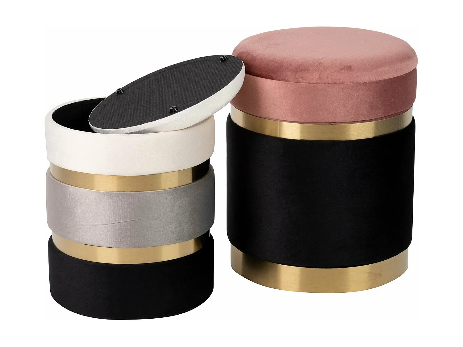 Set 2 Puffs Velvet 36x36x44 31x31x38 Cm