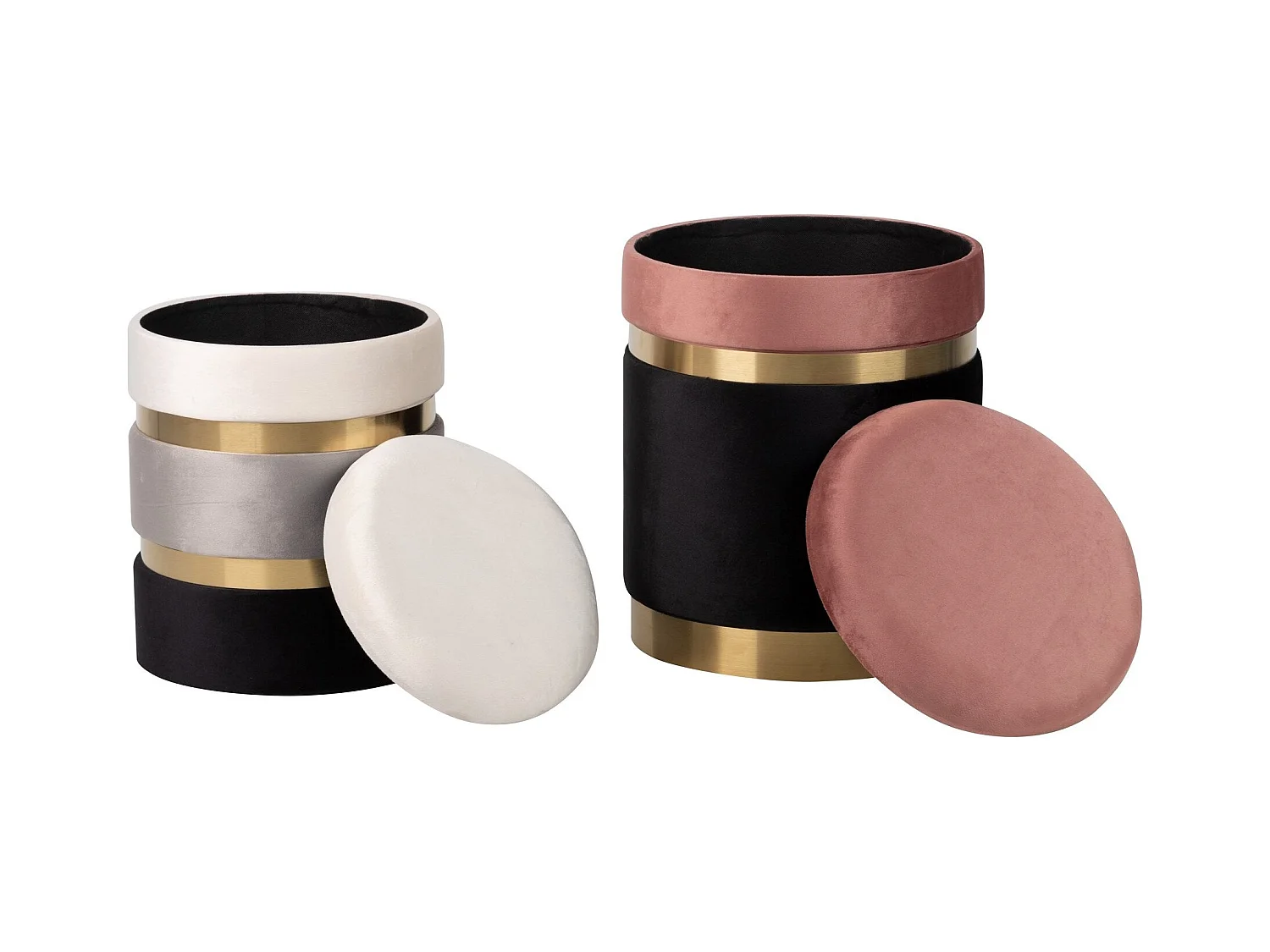 Set 2 Puffs Velvet 36x36x44 31x31x38 Cm