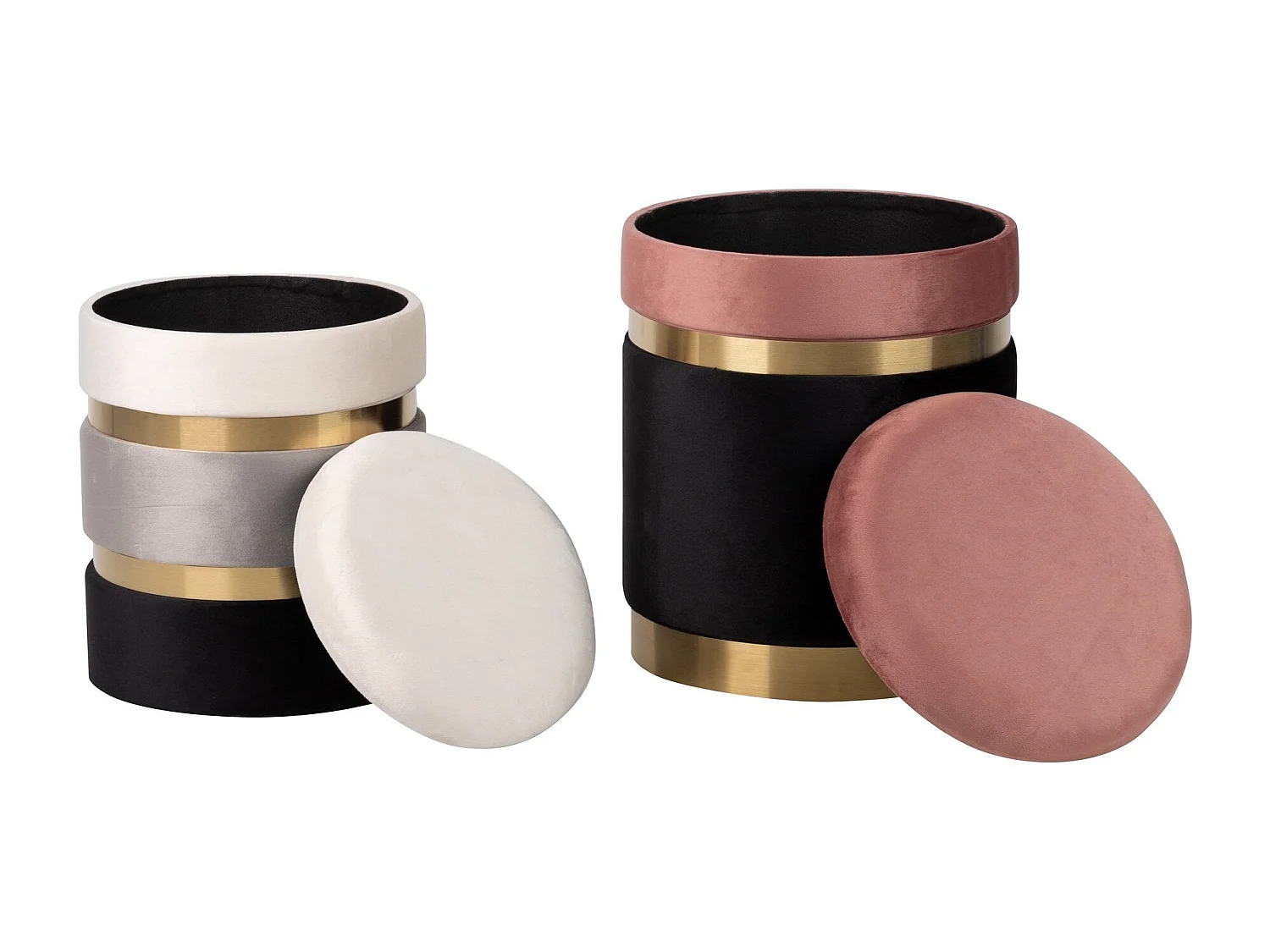 Set 2 Puffs Velvet 36x36x44 31x31x38 Cm