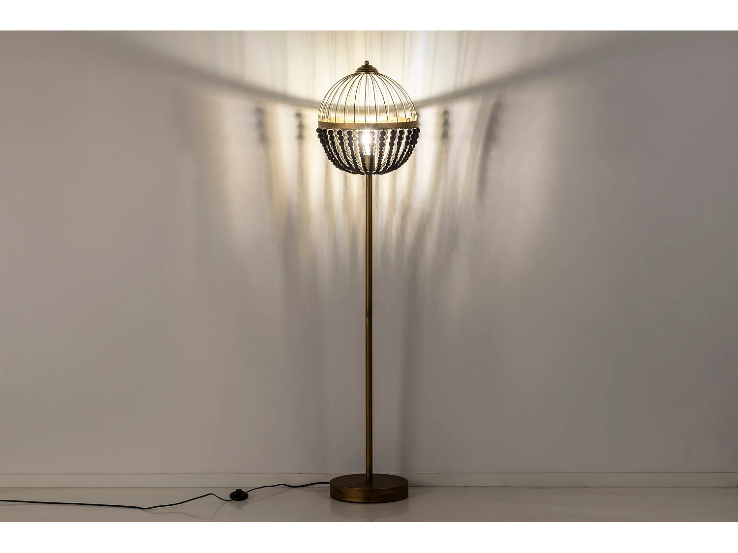 Lampara Suelo Bolas Metal Madera 36x36x160 Cm