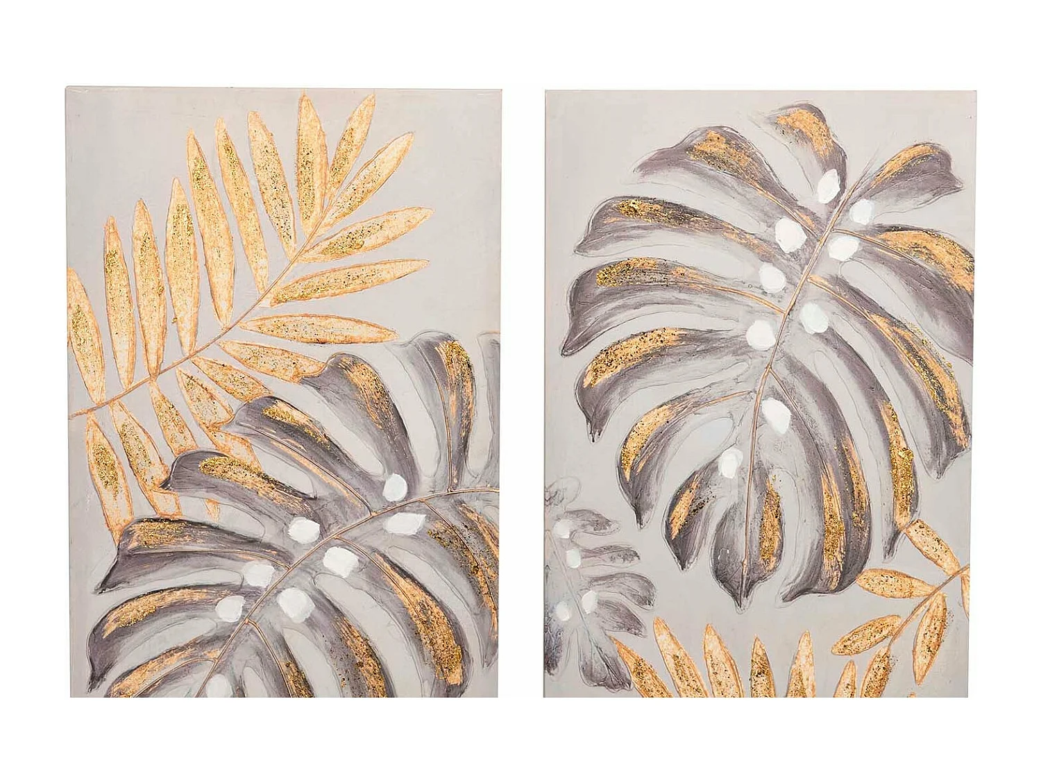 Set 2 Lienzos Hojas 40% Pintado A Mano 40x3x120 Cm