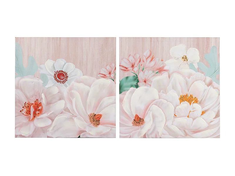 Set 2 Lienzos Flores 40% Pintado A Mano 40x2x40 Cm