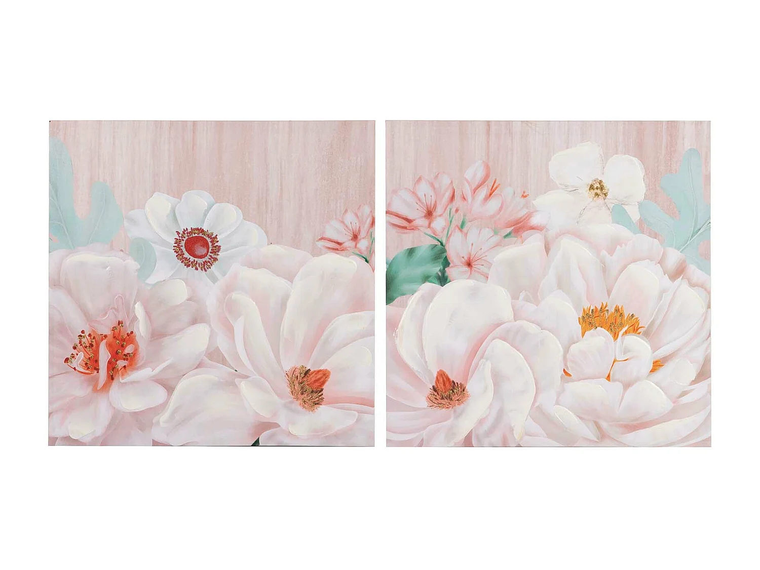 Set 2 Lienzos Flores 40% Pintado A Mano 40x2x40 Cm