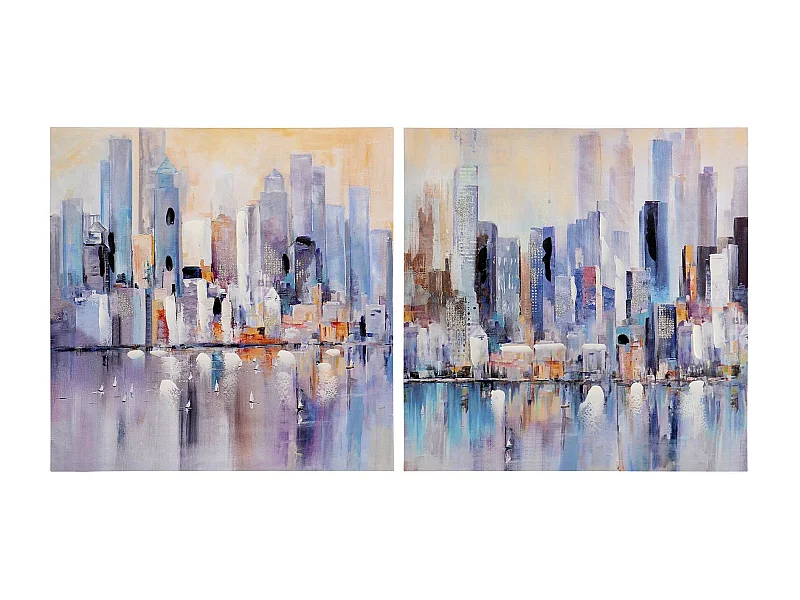 Set 2 Lienzos Ciudad 40% Pintado Mano 60x3x60 Cm