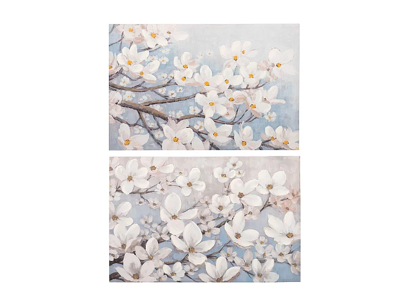 Set 2 Lienzos Almendro 40% Pintado Mano 90x3x60 Cm