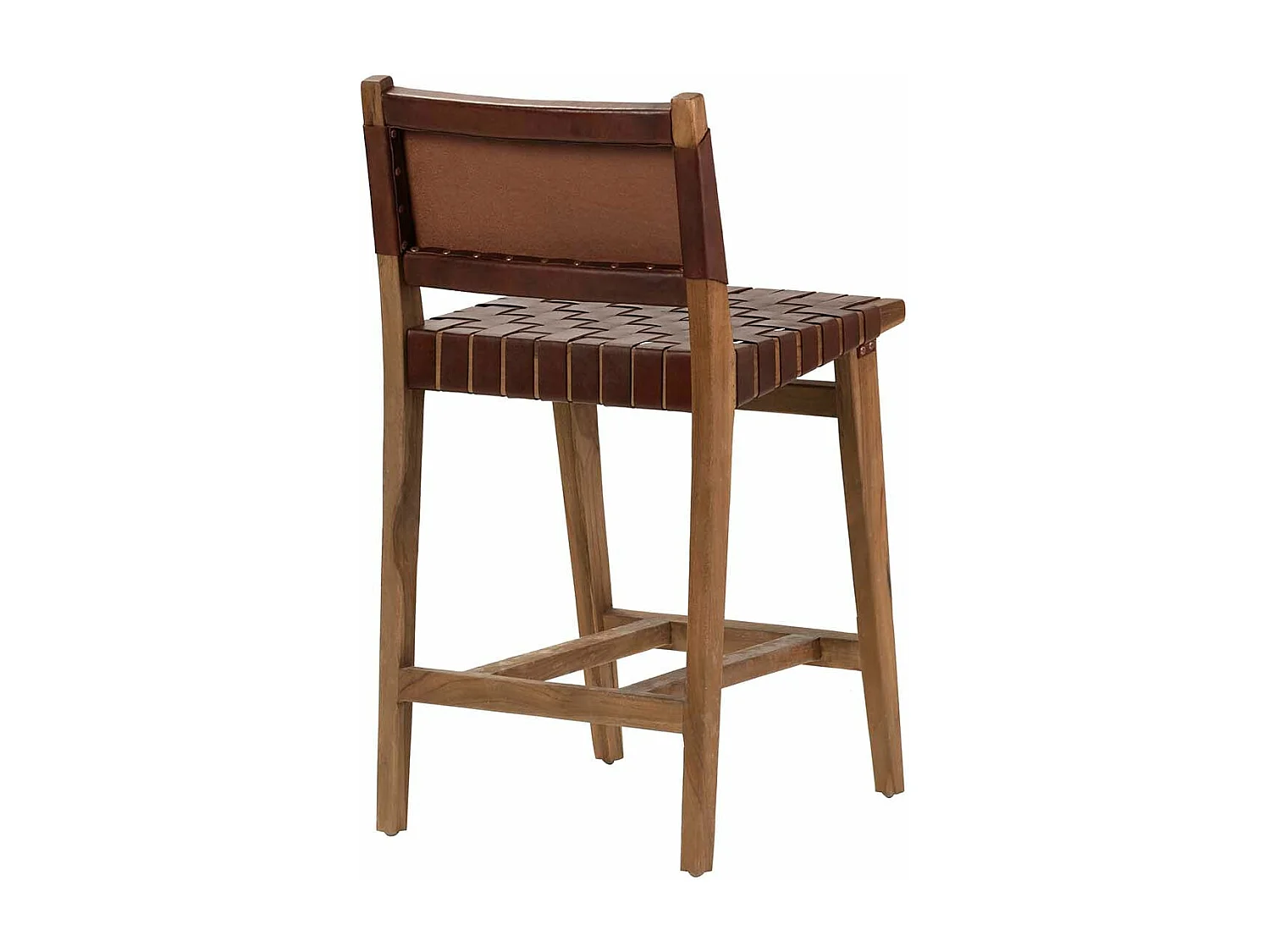 Taburete Madera Teka Cuero 46x52x92 Cm