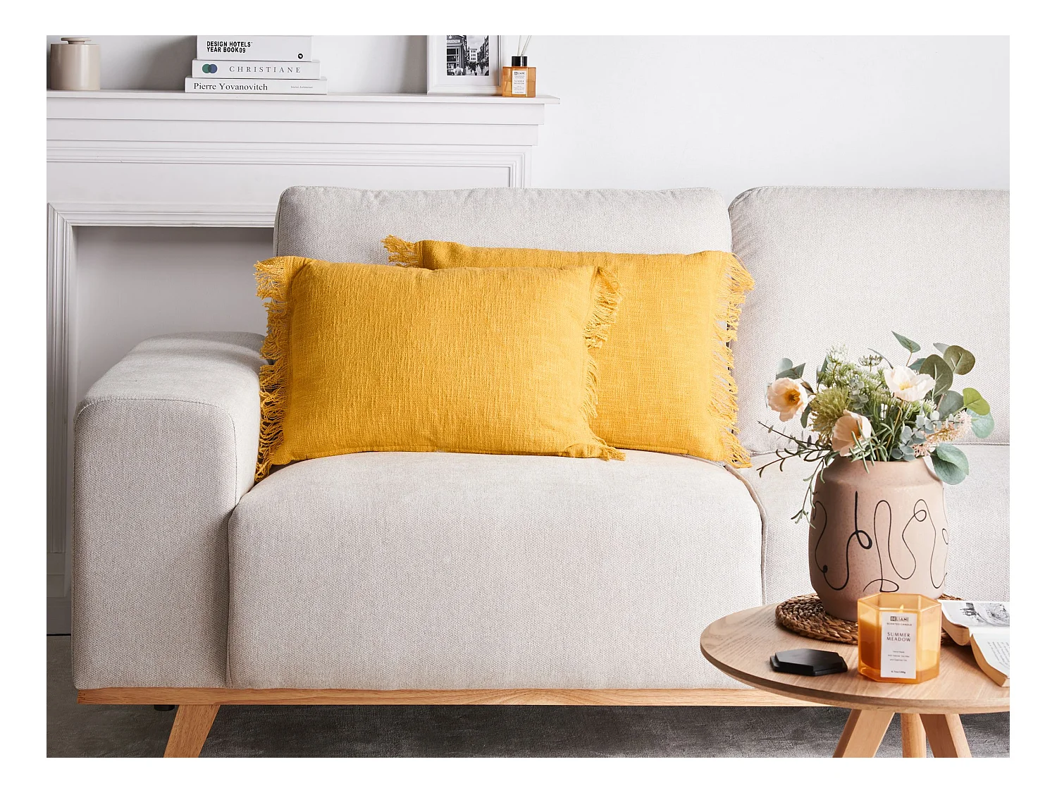 Lot de 2 coussins décoratifs MABA Coton 50 x 35 cm Jaune Unicolore