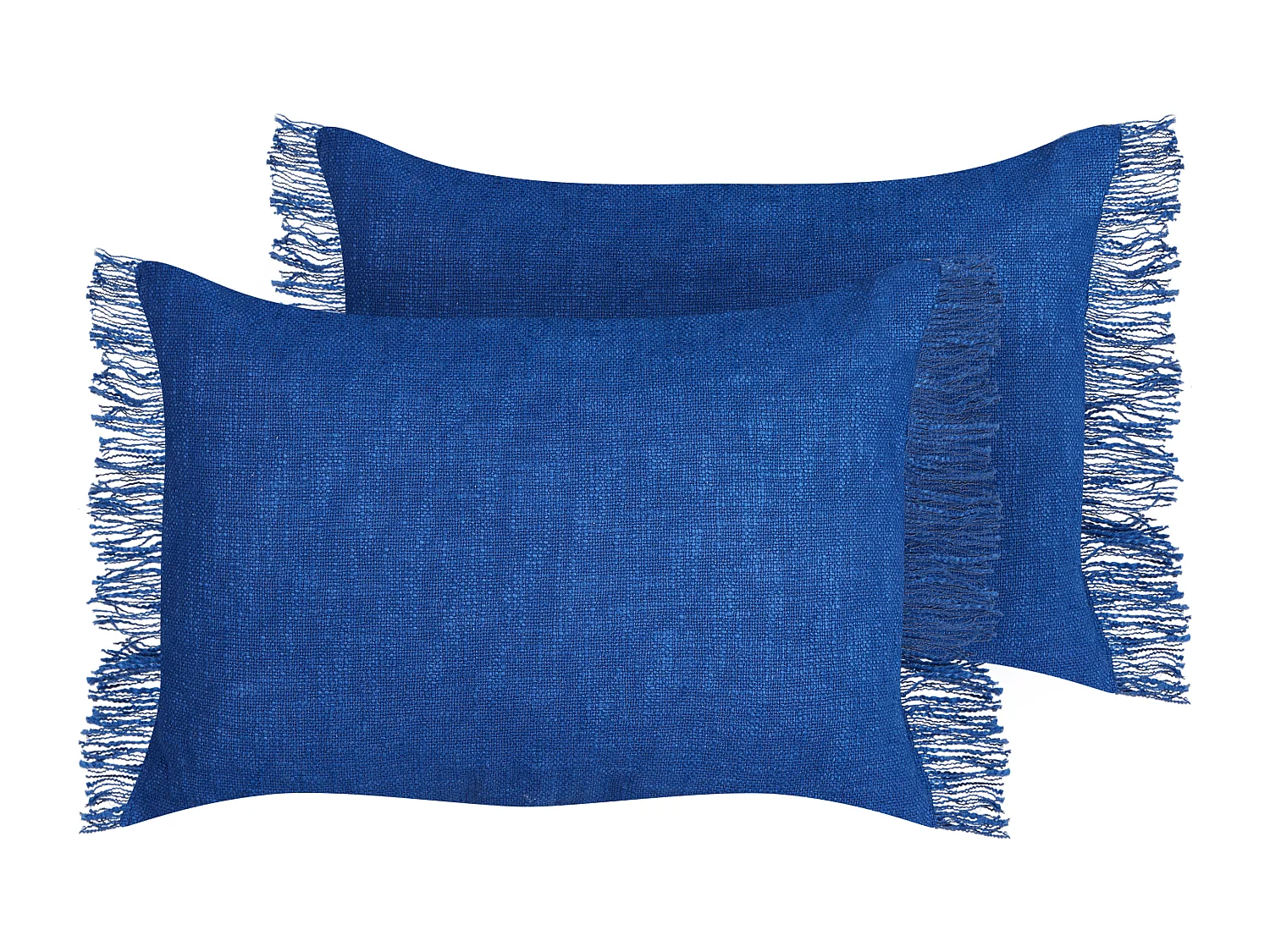 Dekokissen 2er Set Baumwolle marine blau 35x50 cm mit Fransen einfarbig Maba