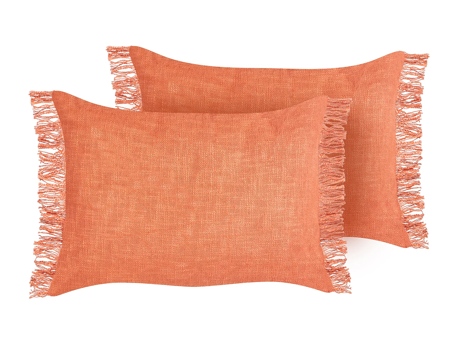 Dekokissen 2er Set Baumwolle orange 35x50 cm mit Fransen einfarbig modern Maba