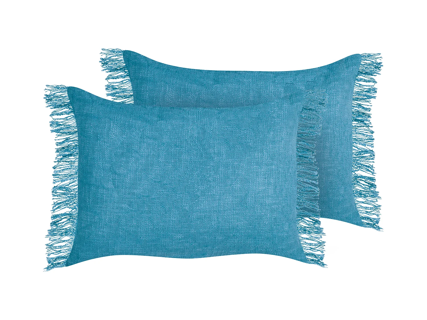 Dekokissen 2er Set Baumwolle blau 35x50 cm mit Fransen einfarbig modern Maba