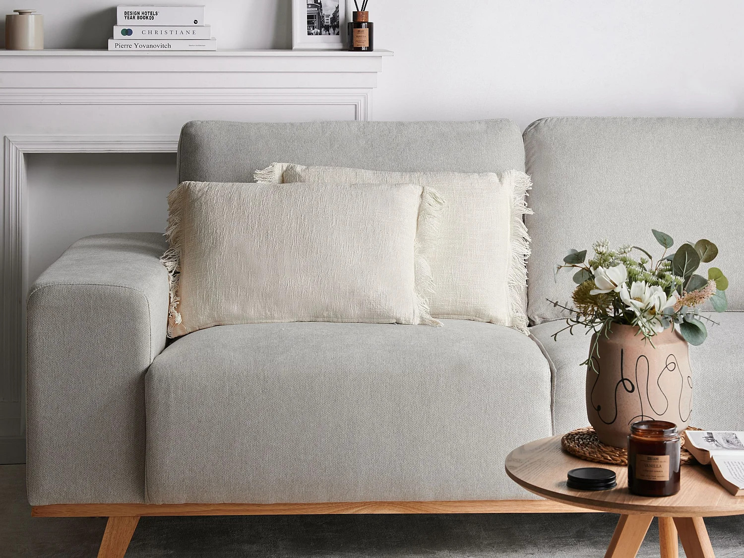 Lot de 2 coussins décoratifs MABA Coton 50 x 35 cm Blanc cassé Unicolore