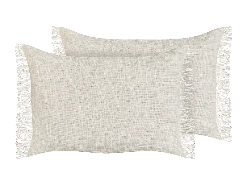 Dekokissen 2er Set Baumwolle creme weiß 35x50 cm mit Fransen einfarbig Maba