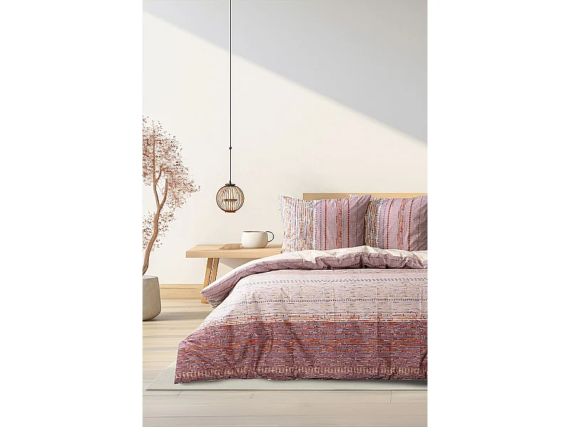 Housse de couette + taie(s) oreiller "Efonte Ocre" 100% coton imprimé.