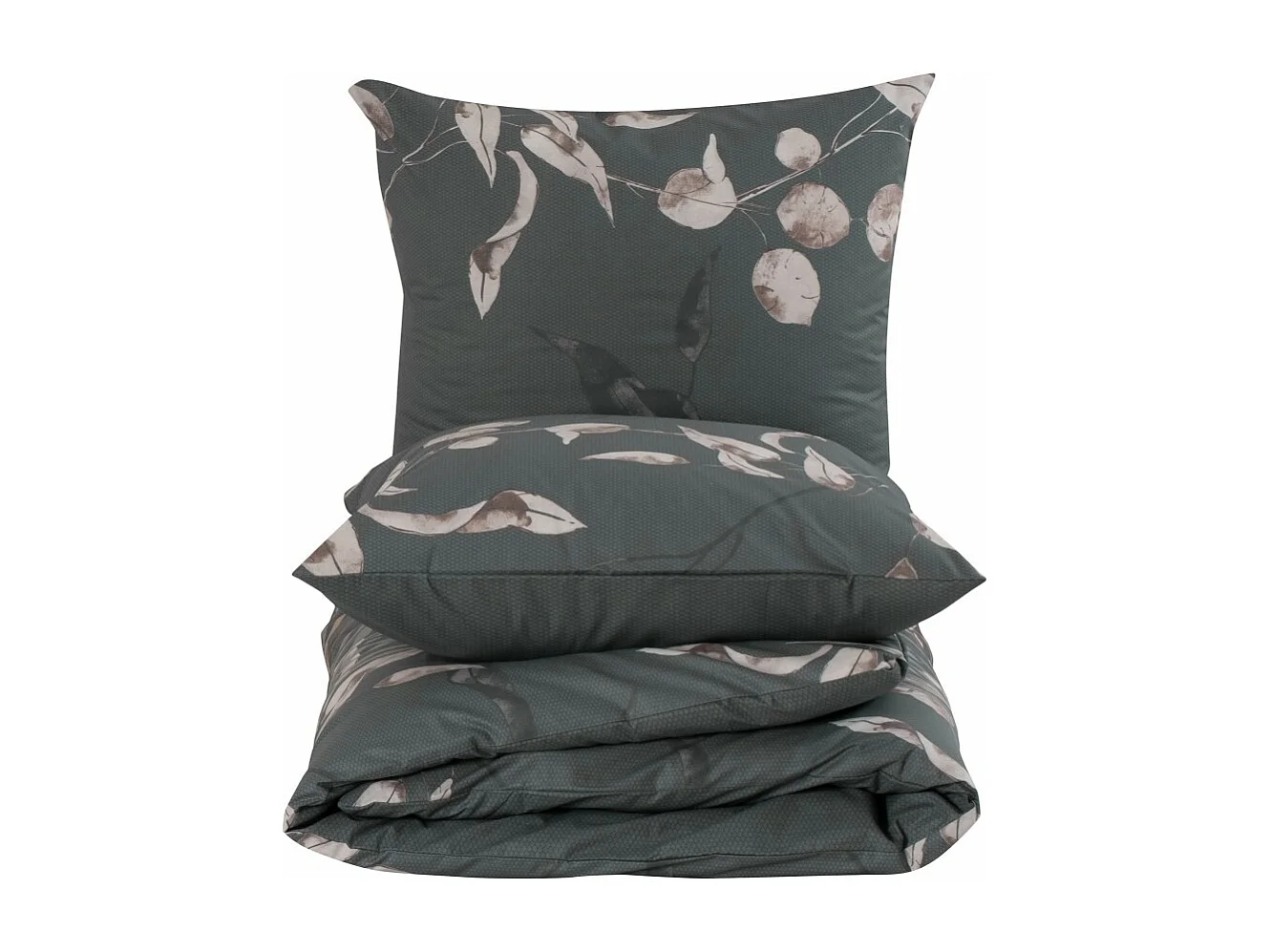 Housse de couette + taie(s) oreiller "Tivory vert" 100% coton imprimé.