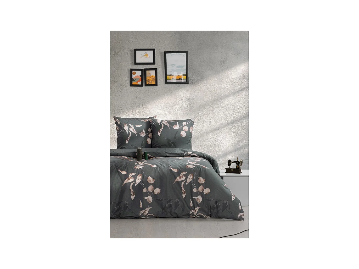 Housse de couette + taie(s) oreiller "Tivory vert" 100% coton imprimé.