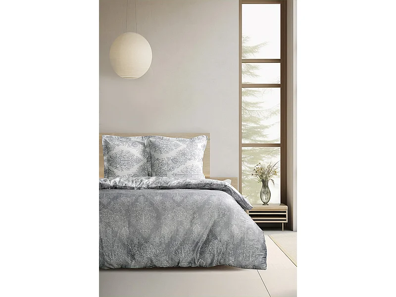 Housse de couette + taie(s) oreiller satin de coton "Silver"