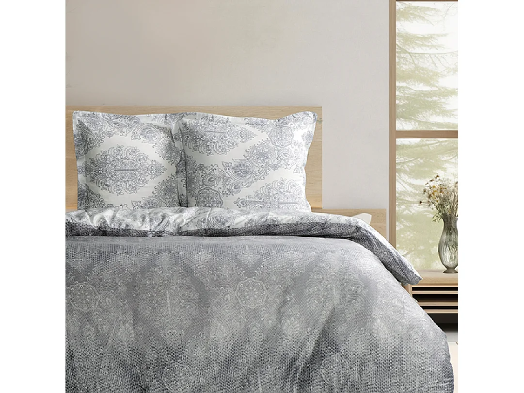 Housse de couette + taie(s) oreiller satin de coton "Silver"
