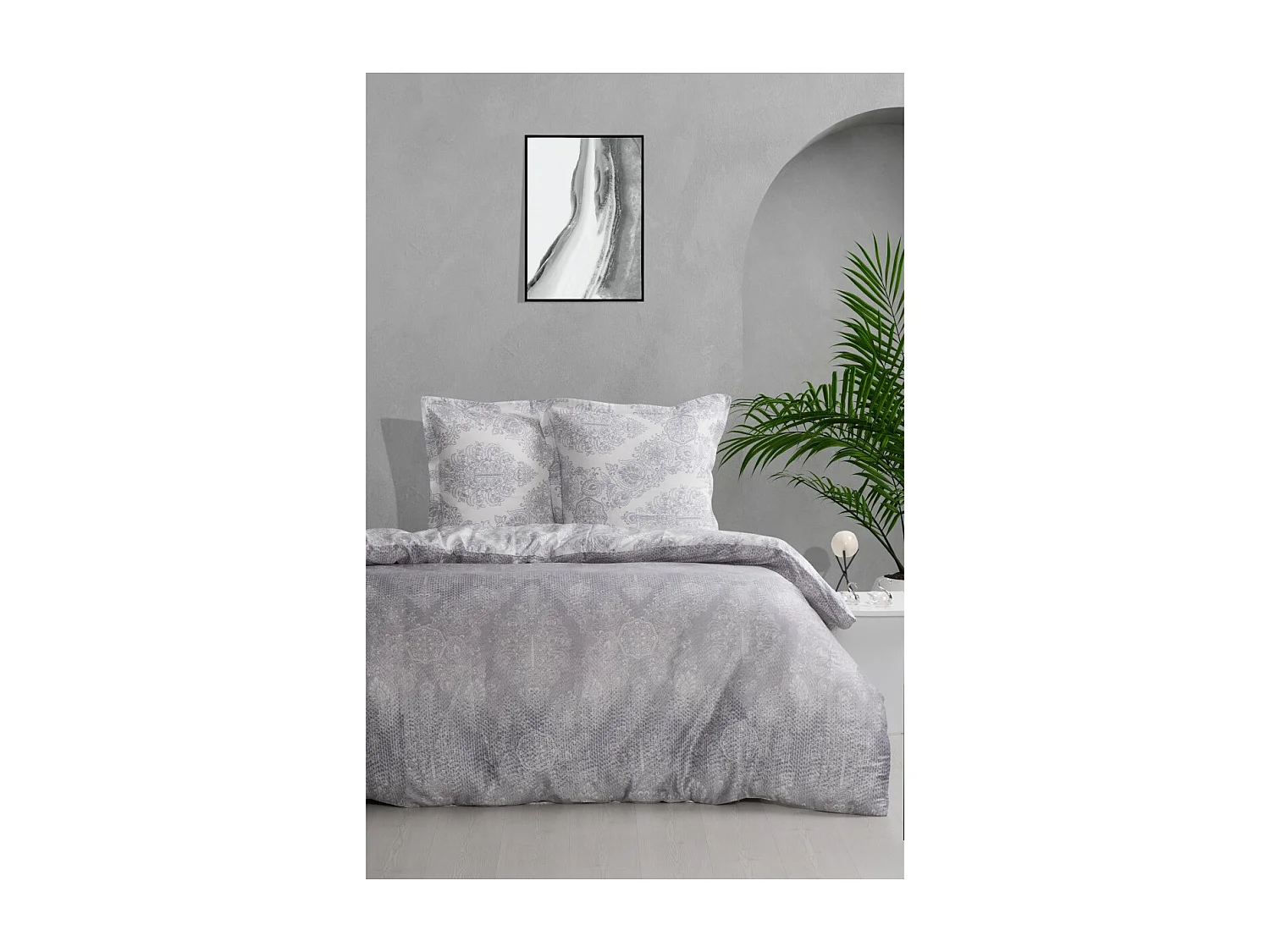 Housse de couette + taie(s) oreiller satin de coton "Silver"