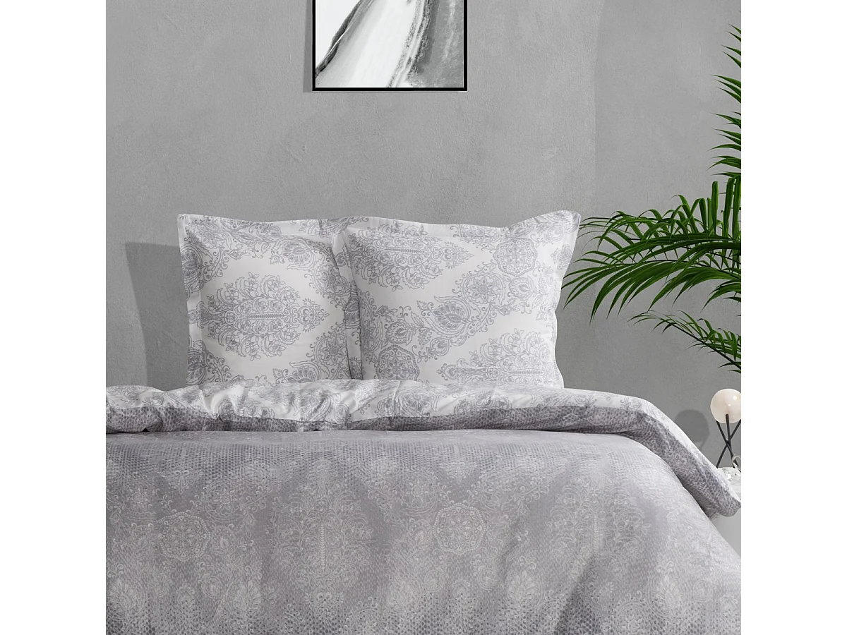 Housse de couette + taie(s) oreiller satin de coton "Silver"