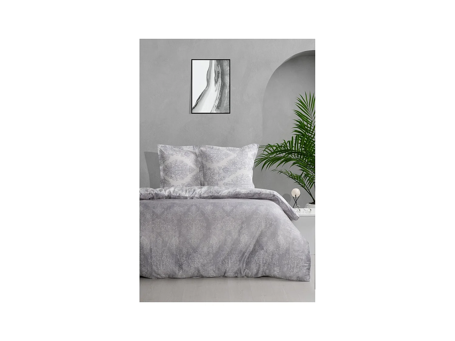 Housse de couette + taie(s) oreiller satin de coton "Silver"