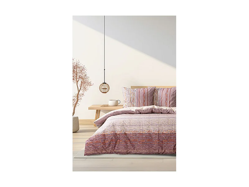 Housse de couette + taie(s) oreiller "Efonte Ocre" 100% coton imprimé.