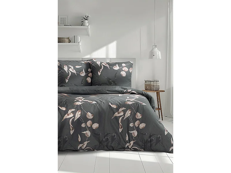 Housse de couette + taie(s) oreiller "Tivory vert" 100% coton imprimé.