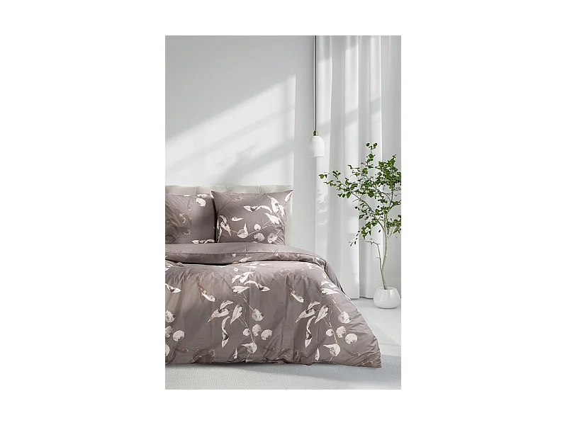 Housse de couette + taie(s) oreiller "Tivory beige" 100% coton imprimé.