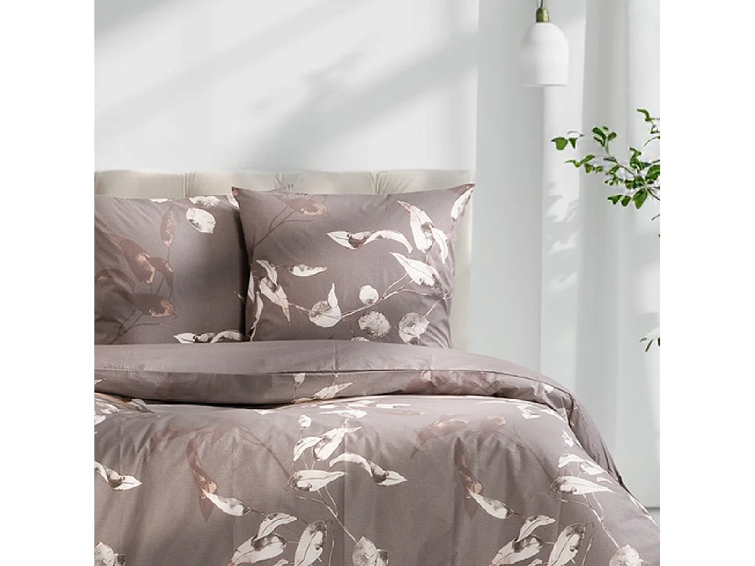 Housse de couette + taie(s) oreiller "Tivory beige" 100% coton imprimé.