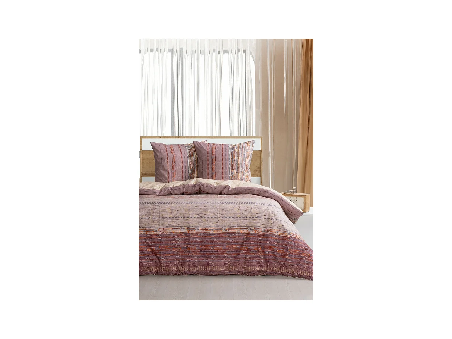 Housse de couette + taie(s) oreiller "Efonte Ocre" 100% coton imprimé.