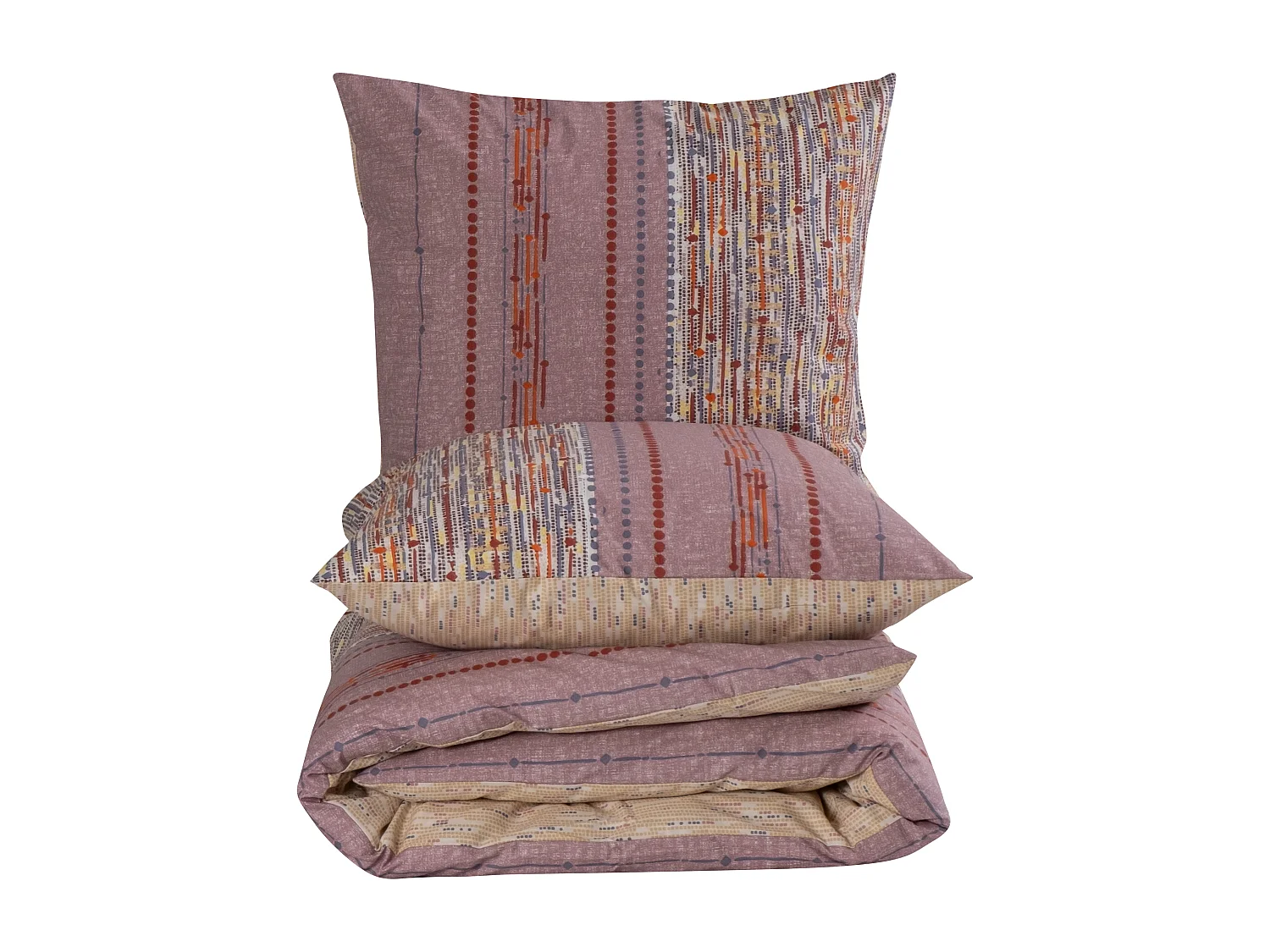 Housse de couette + taie(s) oreiller "Efonte Ocre" 100% coton imprimé.