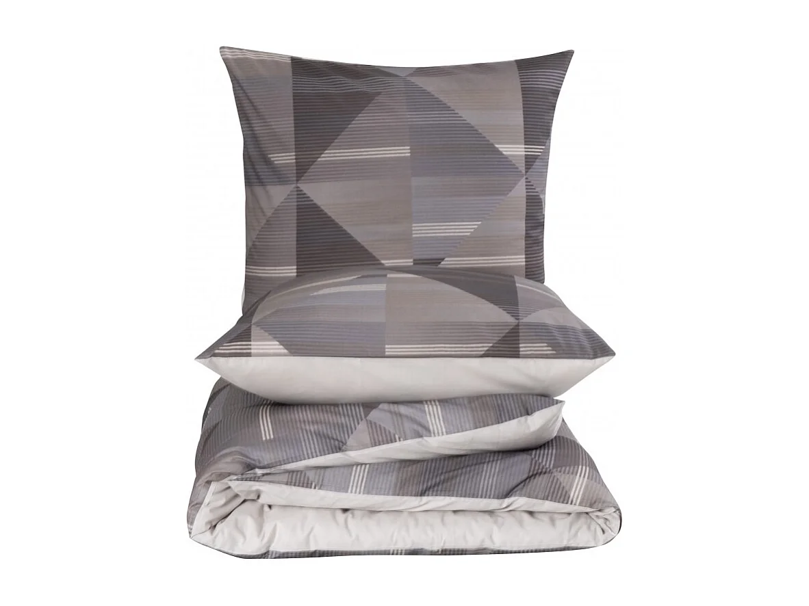 Housse de couette + taie(s) oreiller "Lufian gris" 100% coton imprimé.