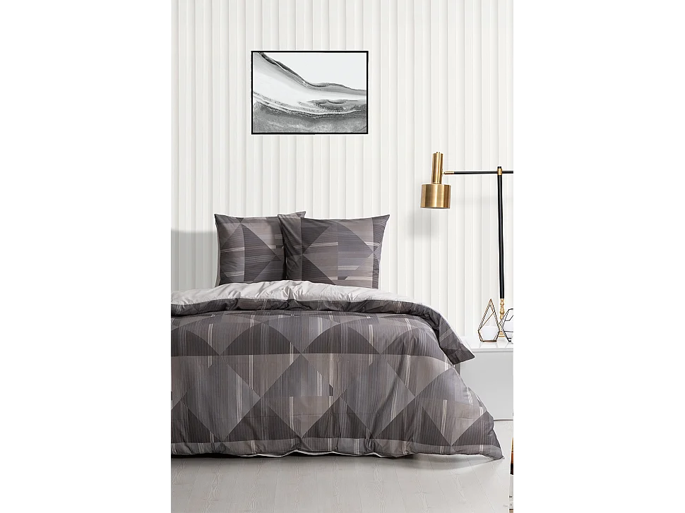 Housse de couette + taie(s) oreiller "Lufian gris" 100% coton imprimé.