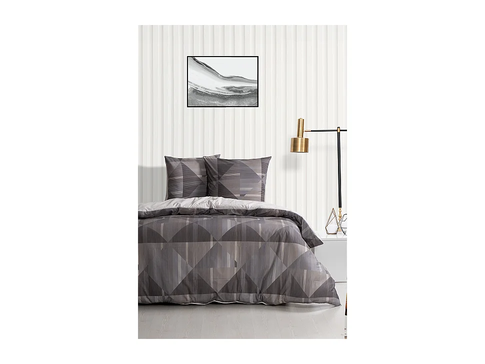 Housse de couette + taie(s) oreiller "Lufian gris" 100% coton imprimé.