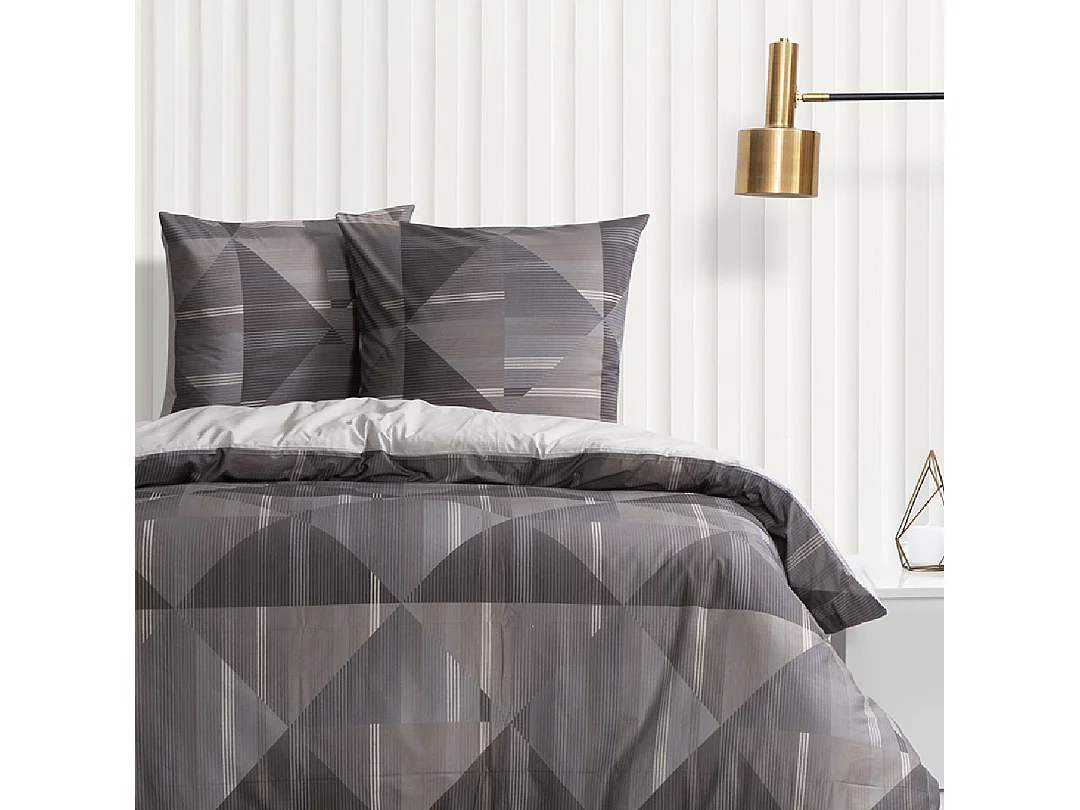 Housse de couette + taie(s) oreiller "Lufian gris" 100% coton imprimé.