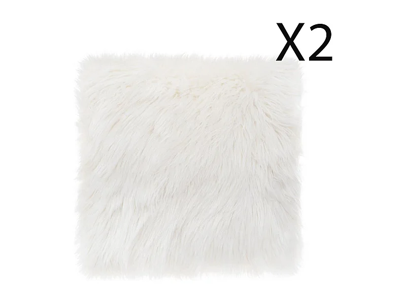 Lot de 2 coussins Déhoussables en fourrure coloris Ivoire - Longueur 40 x Profondeur 17 x Hauteur 40 cm