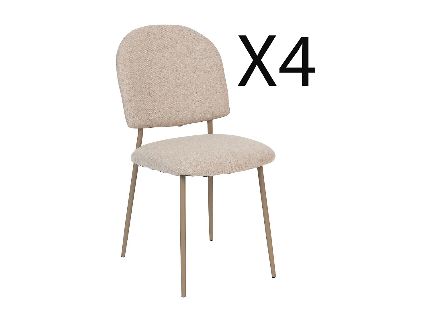 Lot de  4 chaises en Polyester coloris beige et pieds en acier -Longueur 43  x Profondeur 57 x Hauteur 84  cm